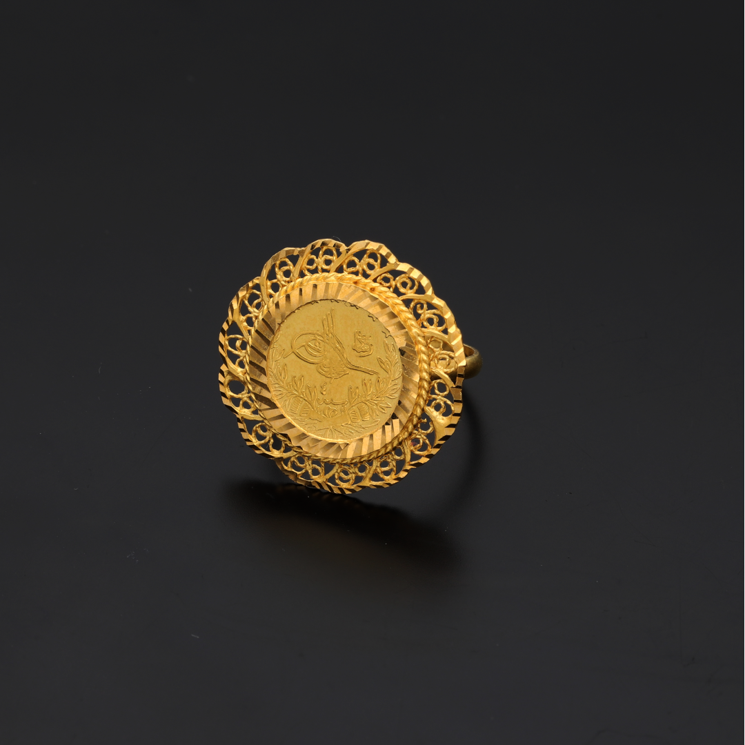 Gold Round Flower Shaped Ring 21KT - FKJRN21K9045