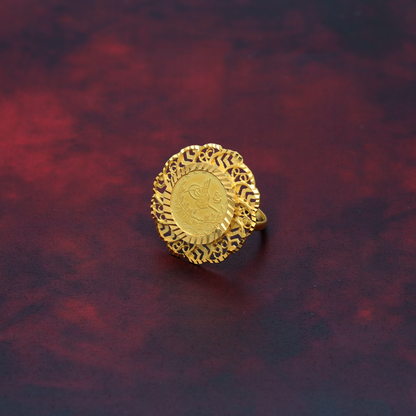 Gold Round Flower Shaped Ring 21KT - FKJRN21K9046