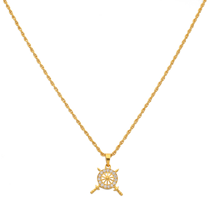Gold Necklace (Chain with Streeing Wheels Shaped Pendant) 22KT - FKJNKL22K9060