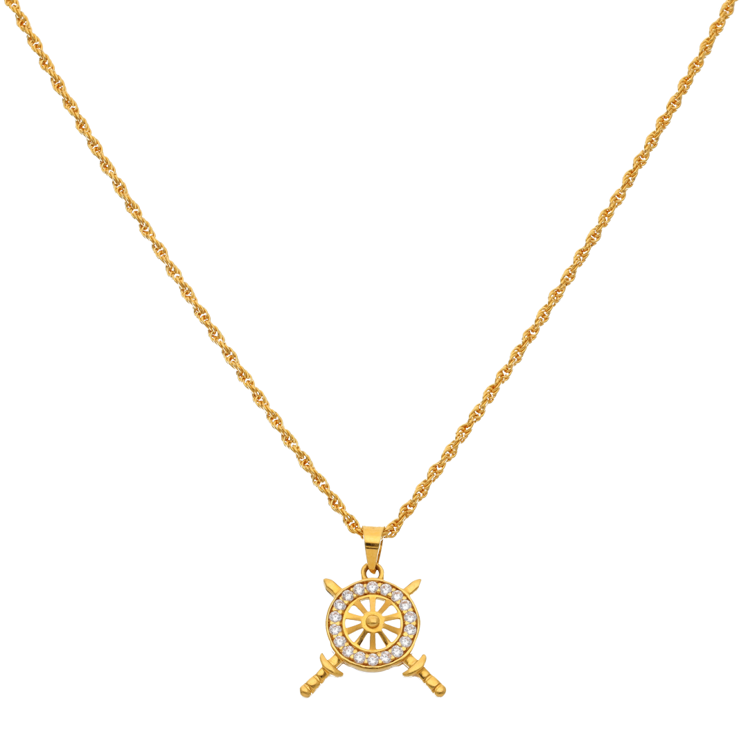 Gold Necklace (Chain with Streeing Wheels Shaped Pendant) 22KT - FKJNKL22K9062