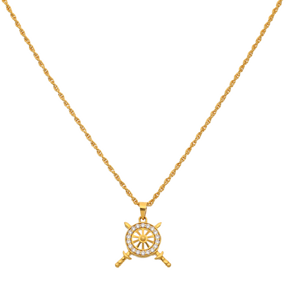Gold Necklace (Chain with Streeing Wheels Shaped Pendant) 22KT - FKJNKL22K9062