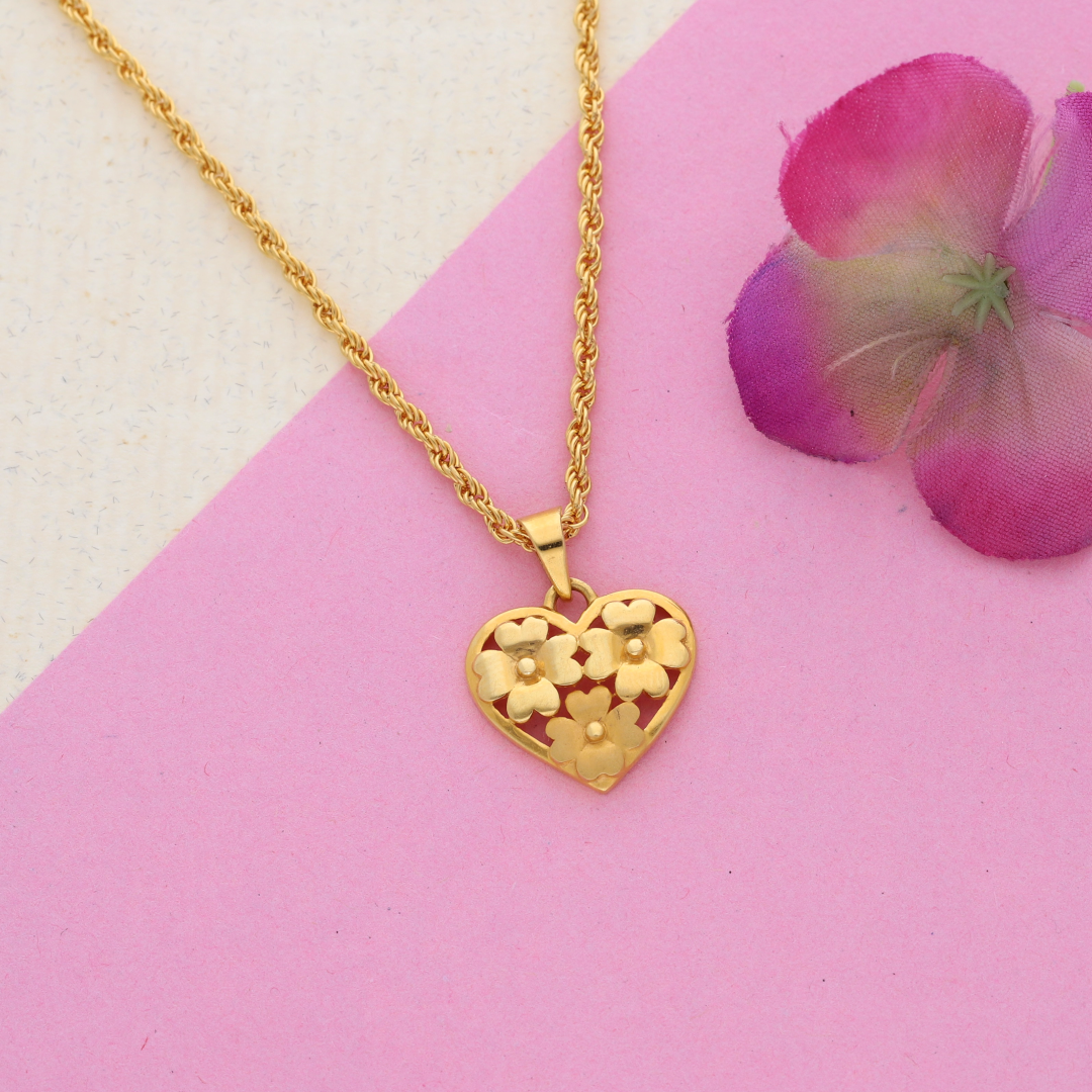Gold Necklace (Chain with Flower in Heart Pendant) 22KT - FKJNKL22K9067