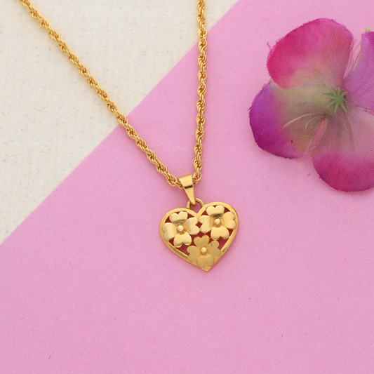 Gold Necklace (Chain with Flower in Heart Pendant) 22KT - FKJNKL22K9067