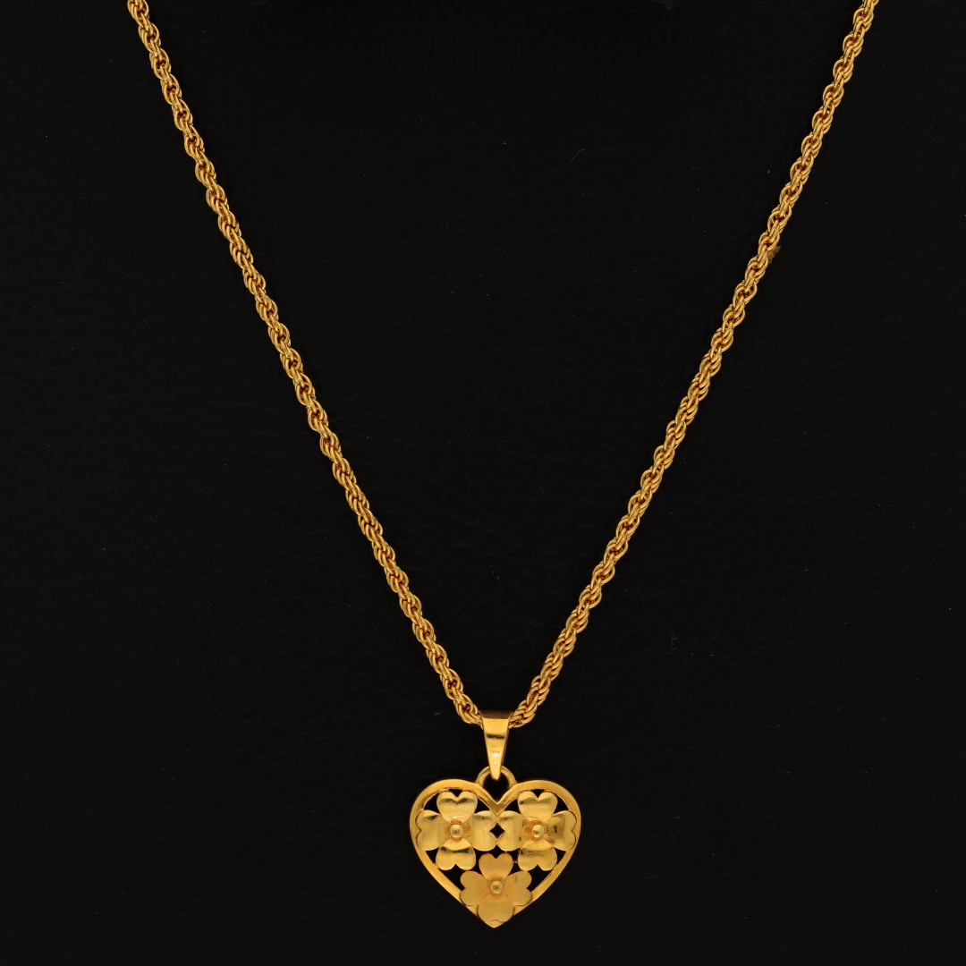 Gold Necklace (Chain with Flower in Heart Pendant) 22KT - FKJNKL22K9067