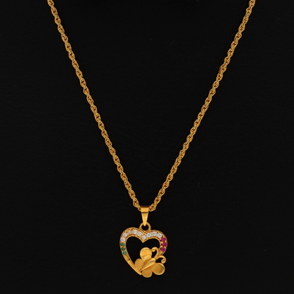 Gold Necklace (Chain with Butterfly with Heart Shaped Pendant) 22KT - FKJNKL22K9064