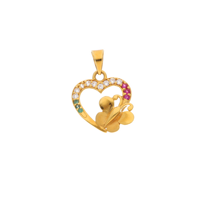 Gold Butterfly with Heart Shaped Pendant 22KT - FKJPND22K9064