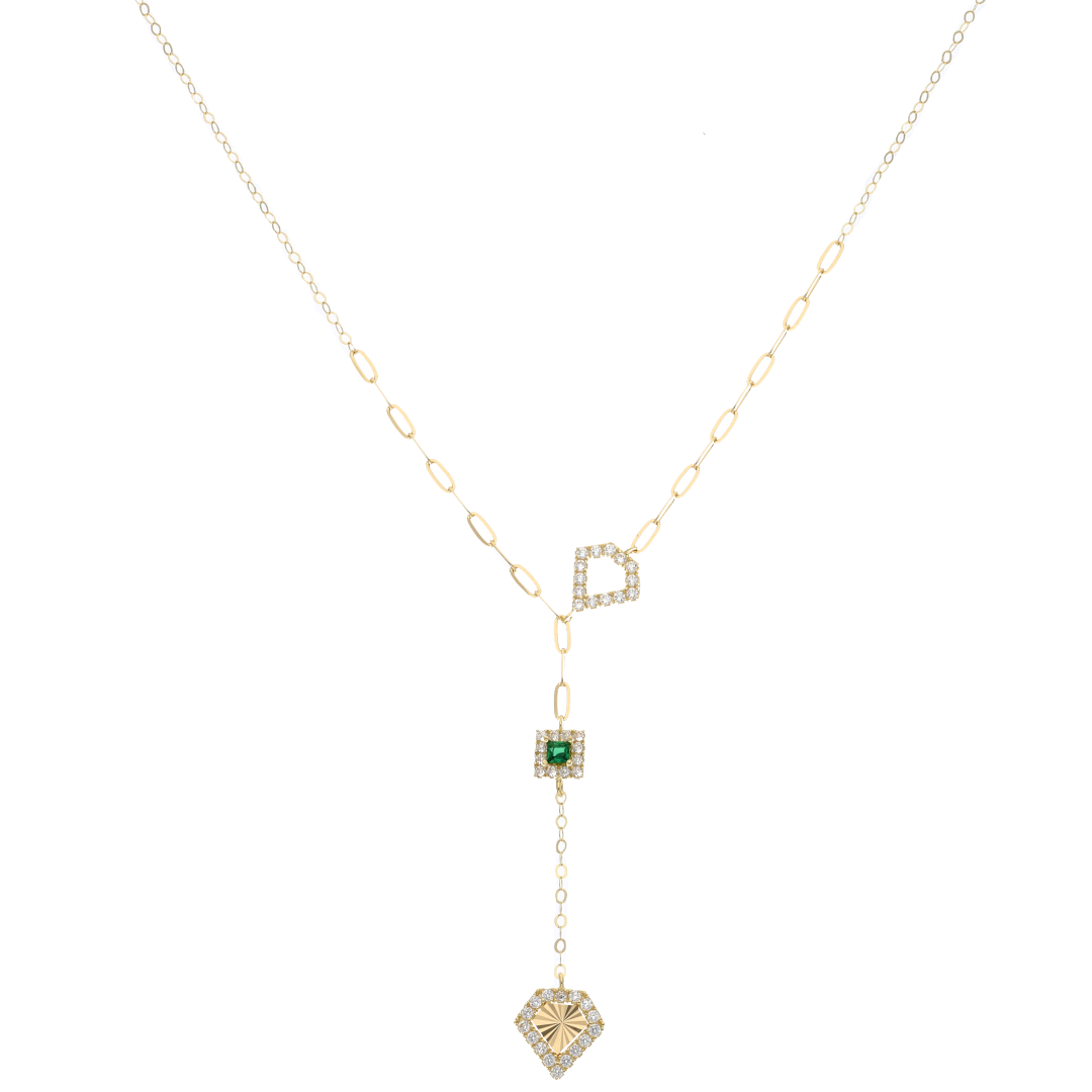 Gold Heart Shaped with Square Solitaire Necklace 18KT - FKJNKL18K9085