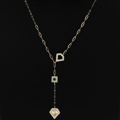 Gold Heart Shaped with Square Solitaire Necklace 18KT - FKJNKL18K9085