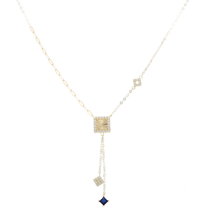 Gold Square Shaped with Square Solitaire Necklace 18KT - FKJNKL18K9158