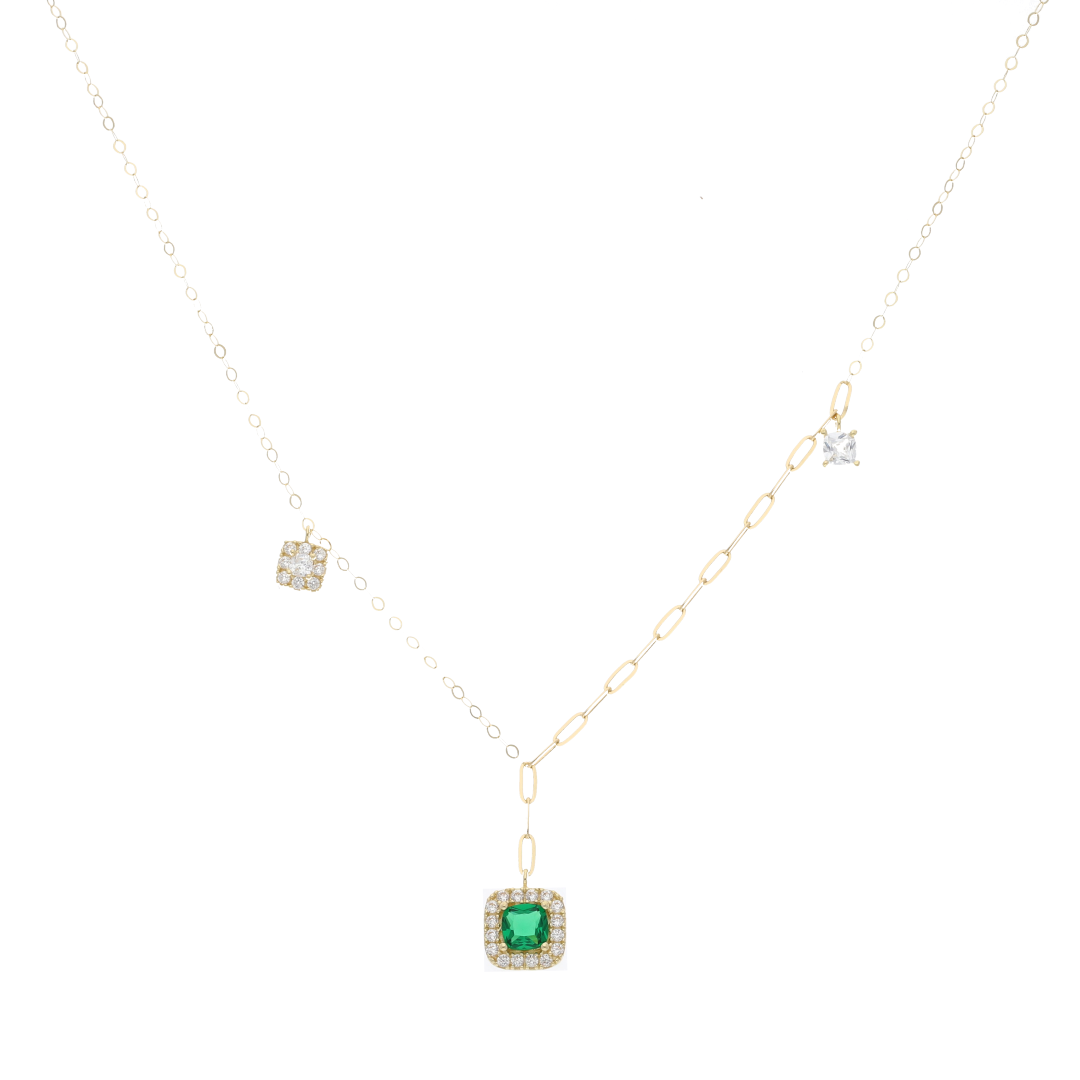 قلادة مربعة الشكل من الذهب عيار 18 قيراطًا مع سوليتير - FKJNKL18K9087