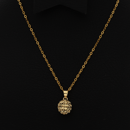 Gold Necklace (Chain with Hollow Round Shaped Pendant) 18KT - FKJNKL18K9164