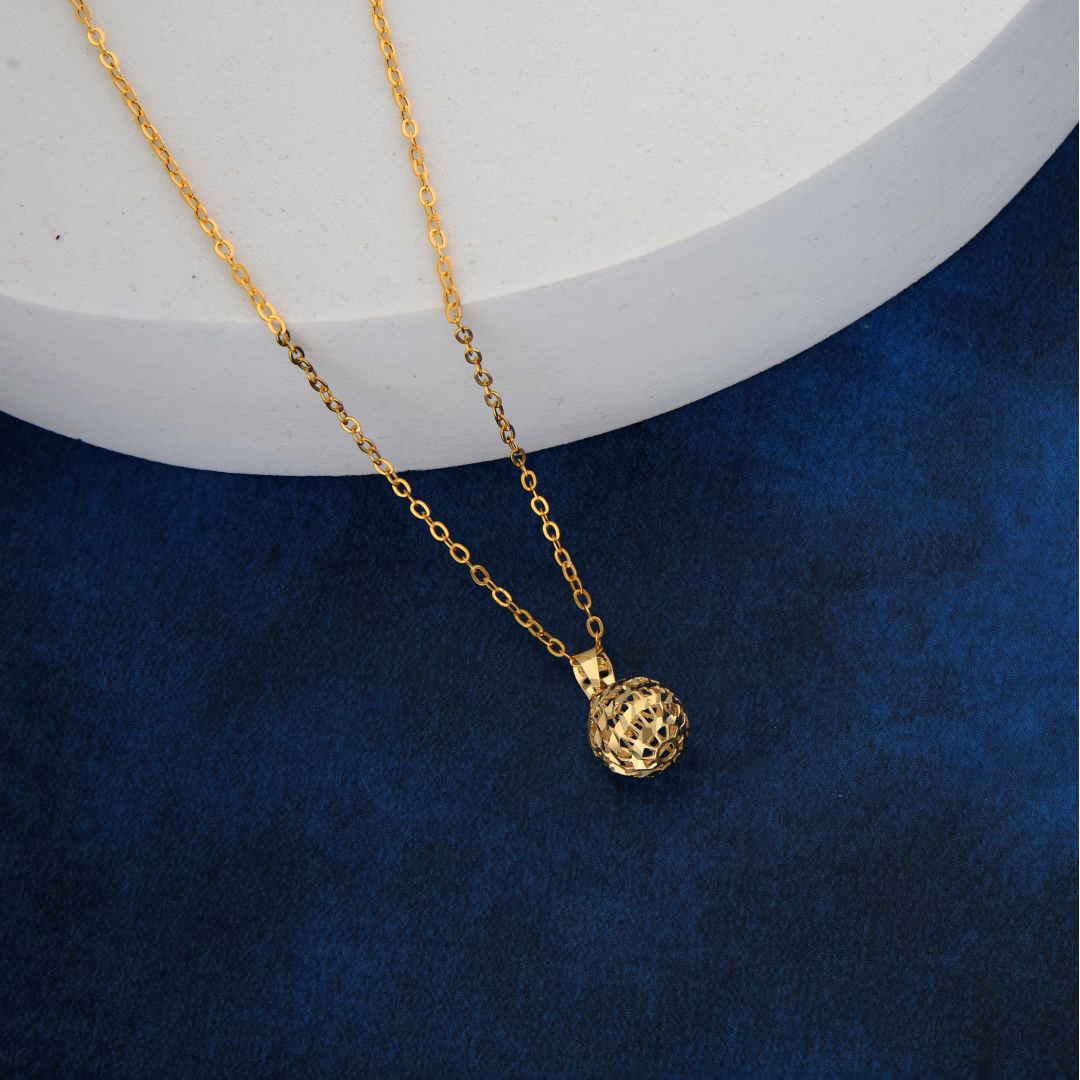 Gold Necklace (Chain with Hollow Round Shaped Pendant) 18KT - FKJNKL18K9164