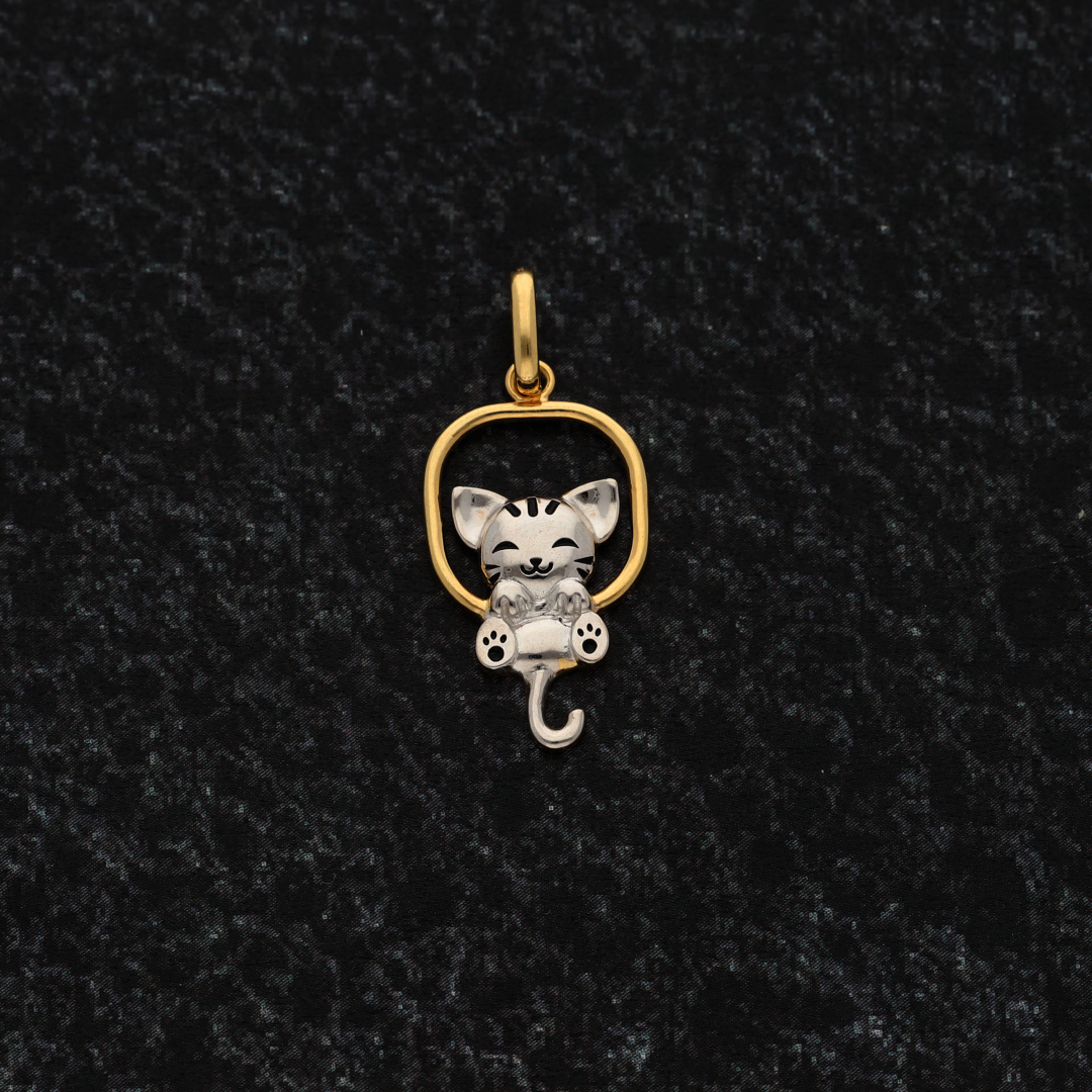 Gold Cute Cat Pendant 18KT - FKJPND18K9176