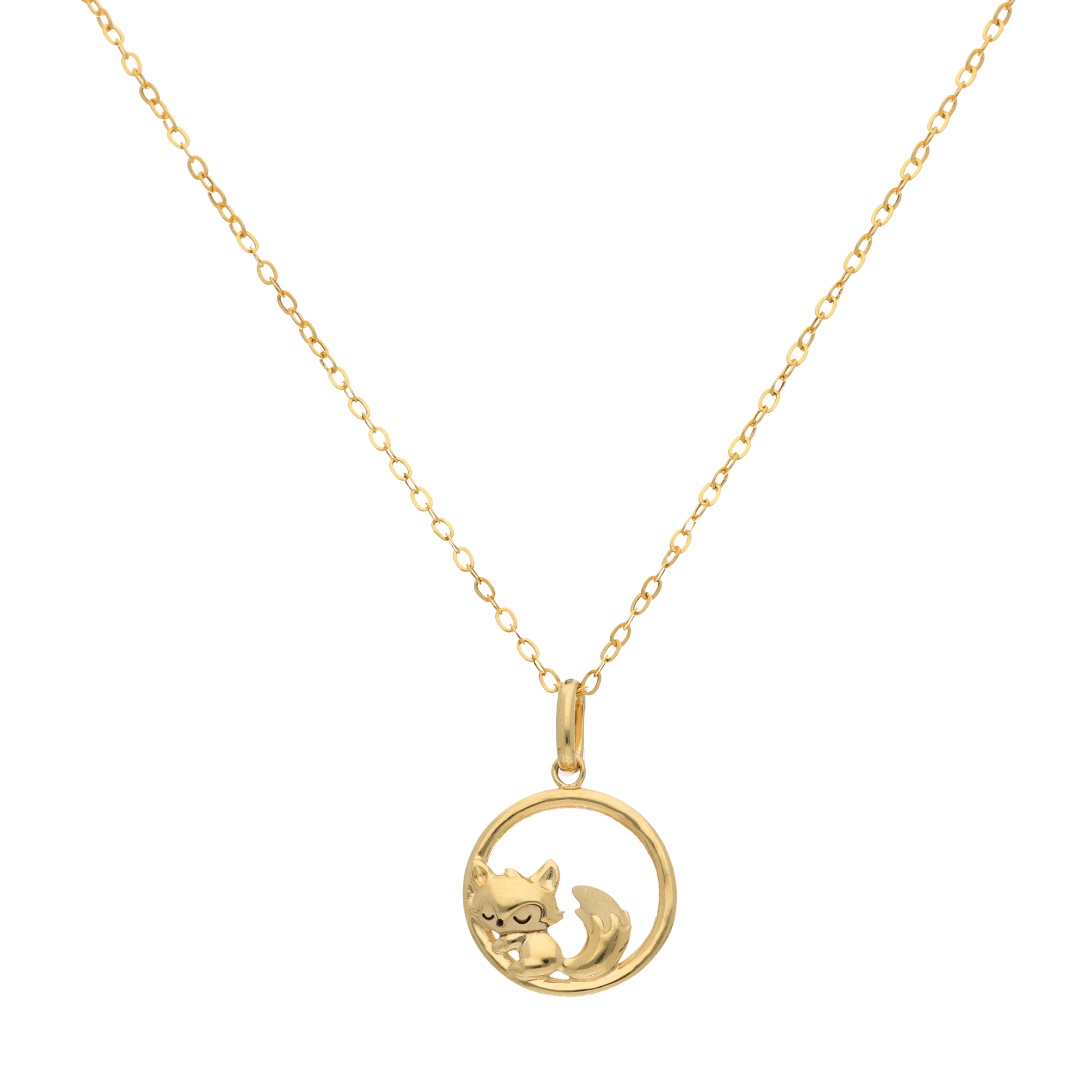 Gold Necklace (Chain with Sleeping Fox Pendant) 18KT - FKJNKL18K9182