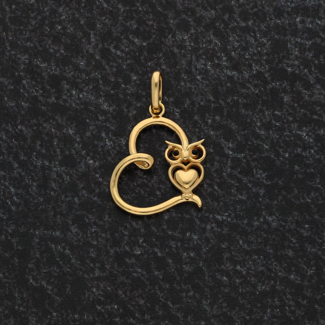 Gold Owl in Heart Pendant 18KT - FKJPND18K9178