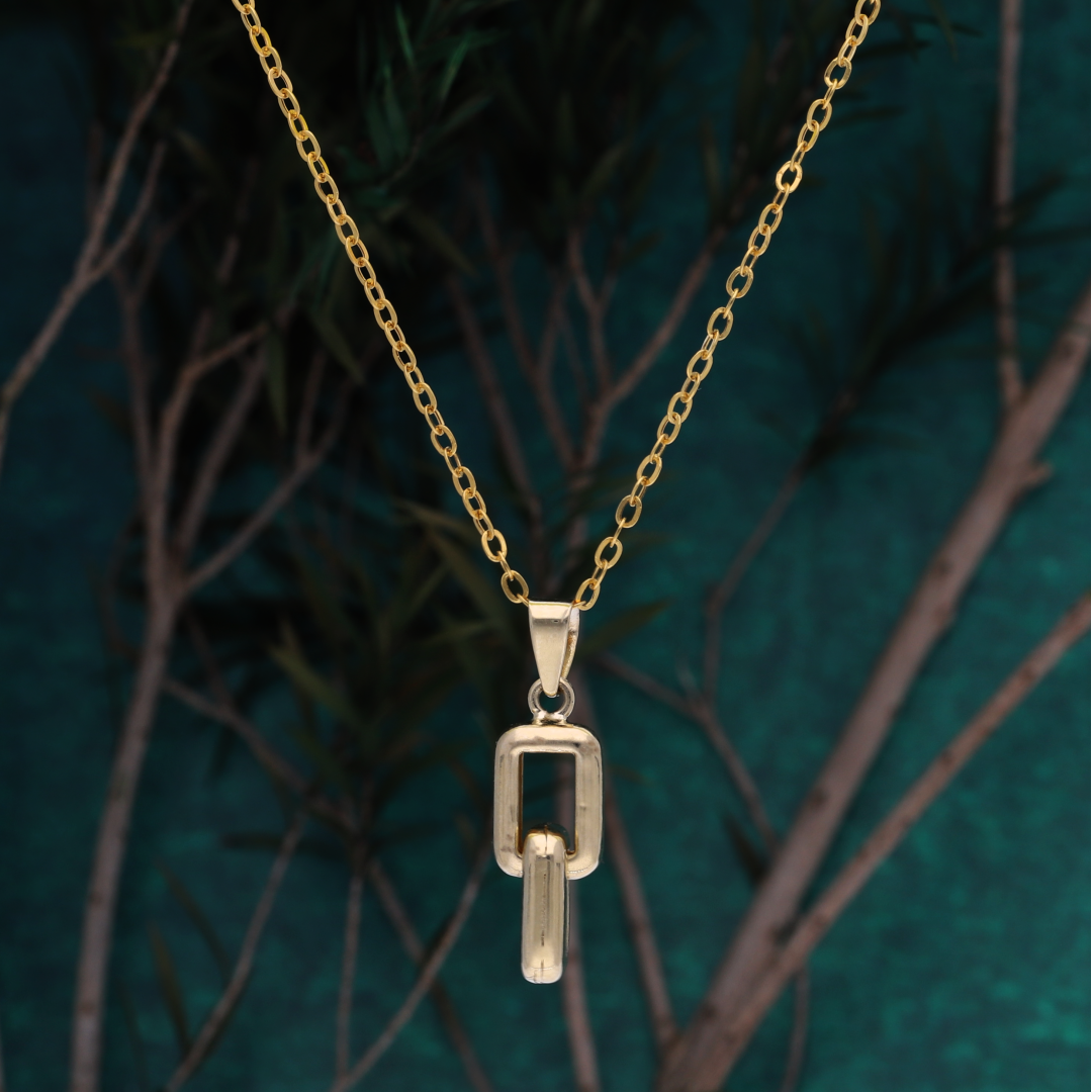 Gold Necklace (Chain with Double Square Link Pendant) 18KT - FKJNKL18K9183