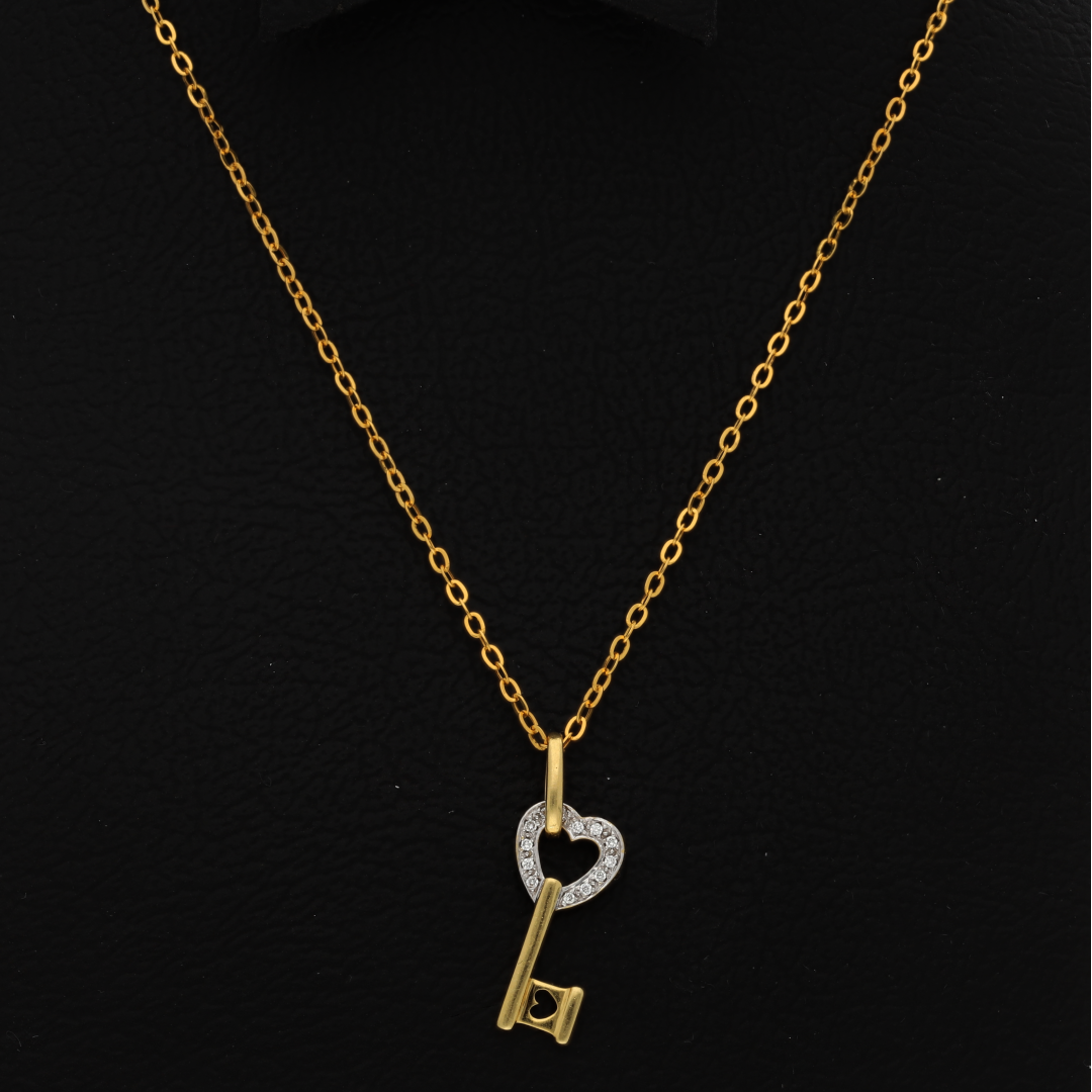 Gold Necklace (Chain with Heart Key Pendant) 18KT - FKJNKL18K9186