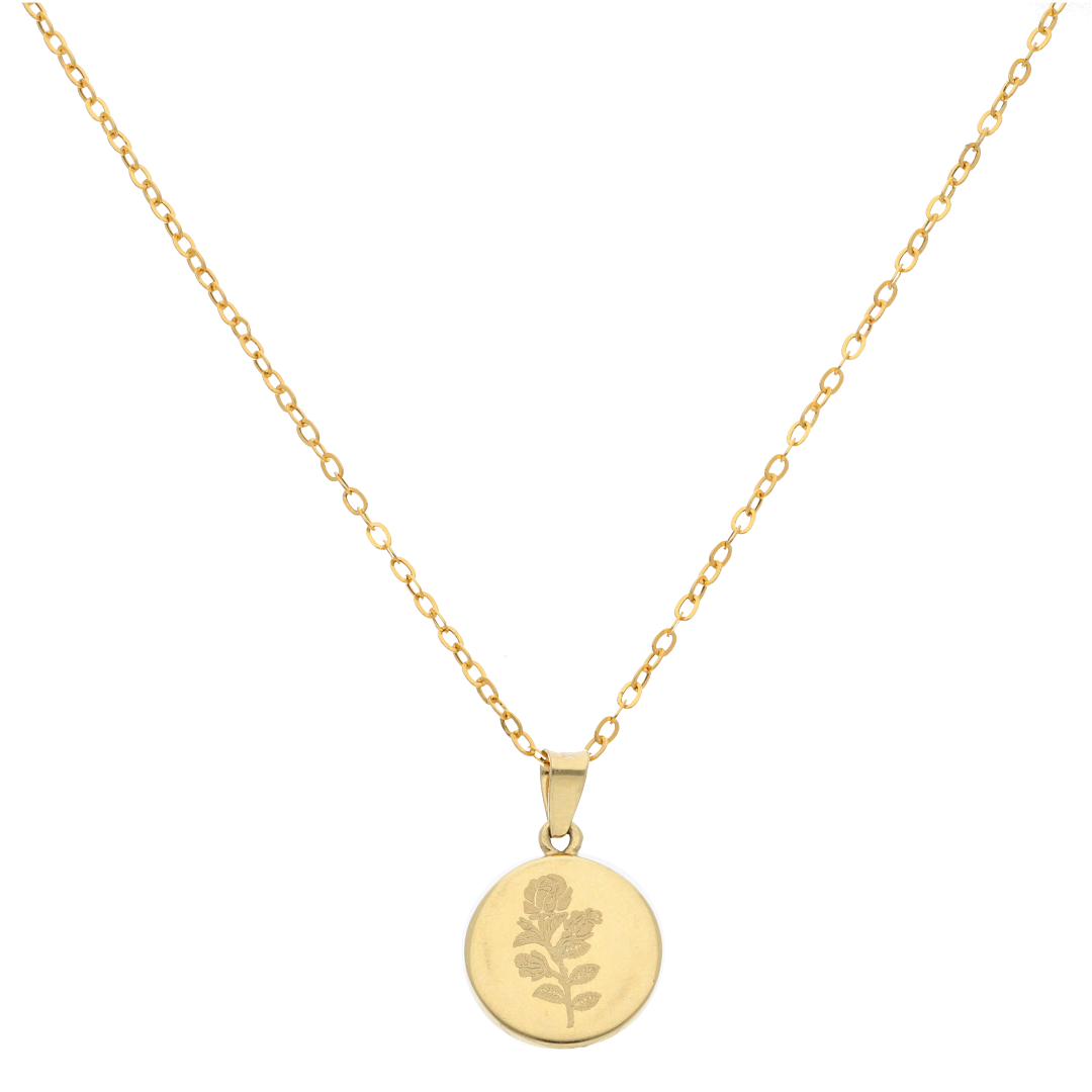 Gold Necklace (Chain with Round Shaped Rose in Pendant) 18KT - FKJNKL18K9189