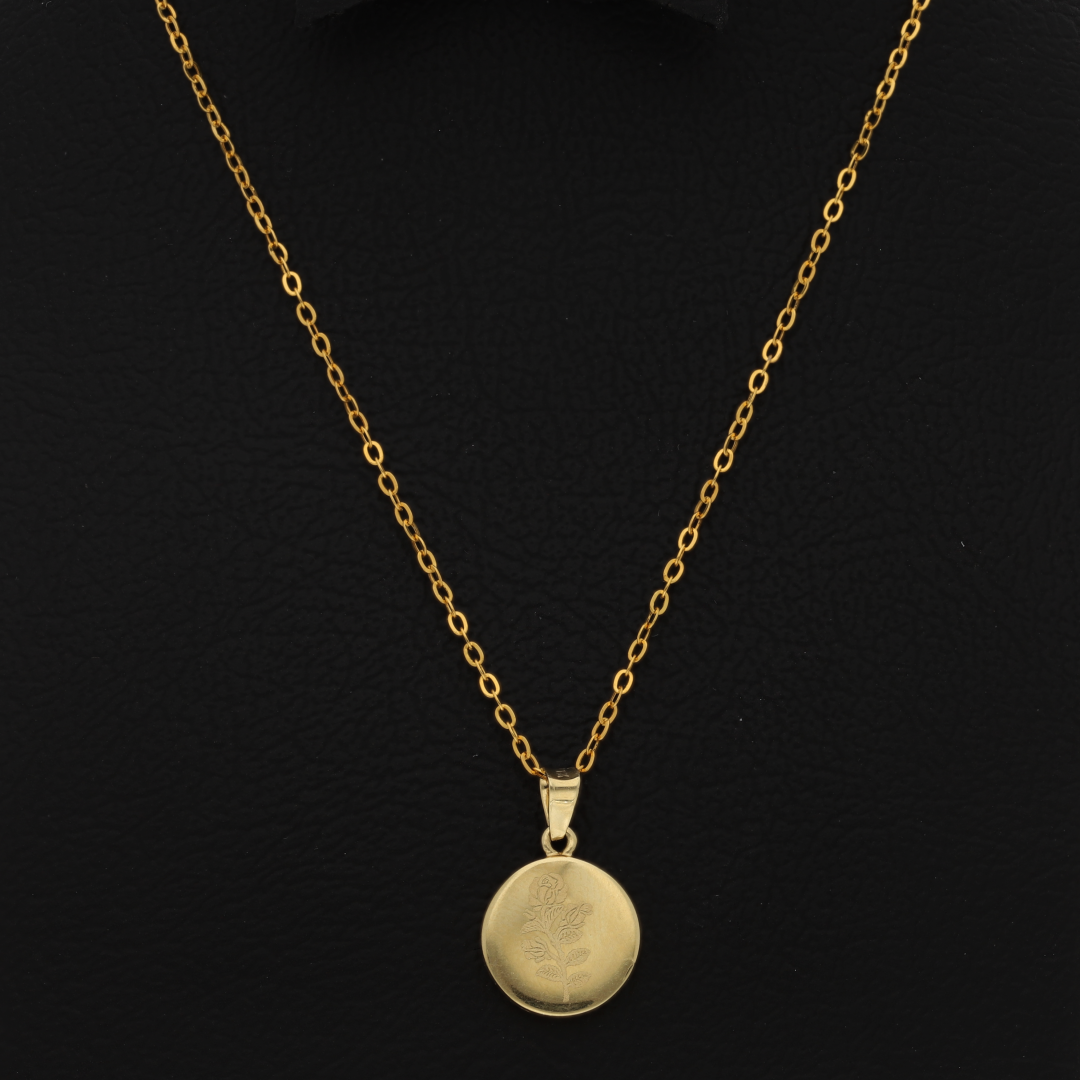 Gold Necklace (Chain with Round Shaped Rose in Pendant) 18KT - FKJNKL18K9189