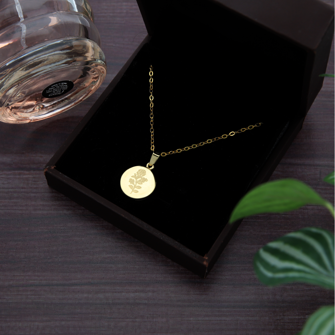 Gold Necklace (Chain with Round Shaped Rose in Pendant) 18KT - FKJNKL18K9189