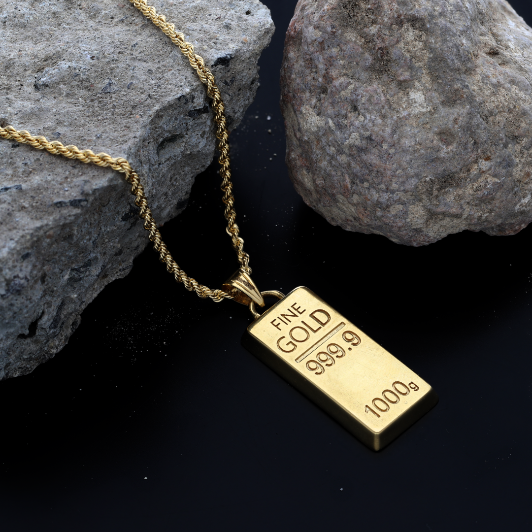 Gold Necklace (Chain with Gold Bar Shaped Pendant) 18KT - - FKJNKL18K9213