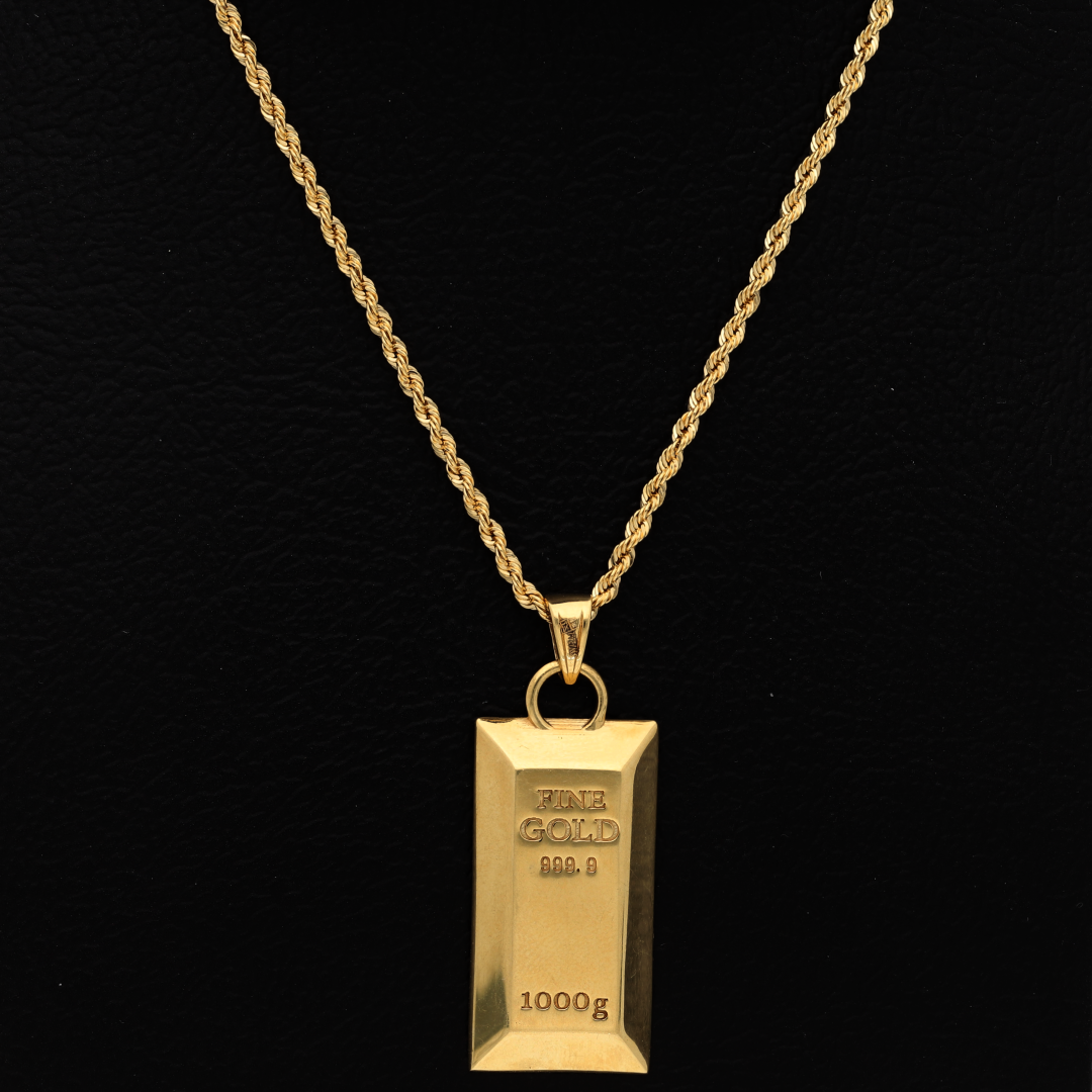 Gold Necklace (Chain with Stud Gold Bar Shaped Pendant) 18KT - FKJNKL18K9197