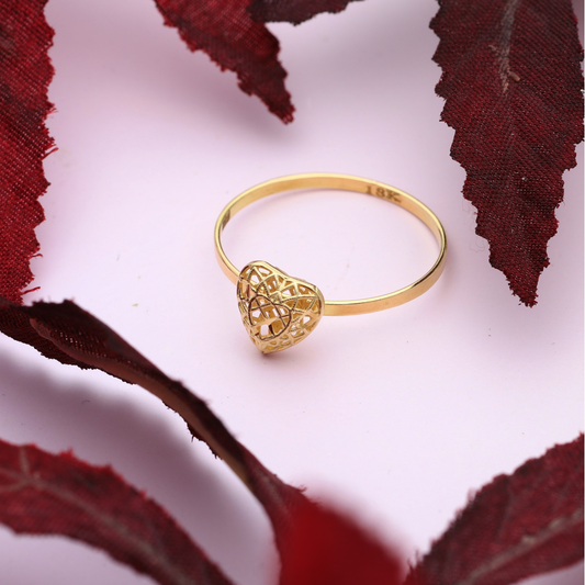 Gold Heart Shaped Design Ring 18KT - FKJRN18K9219