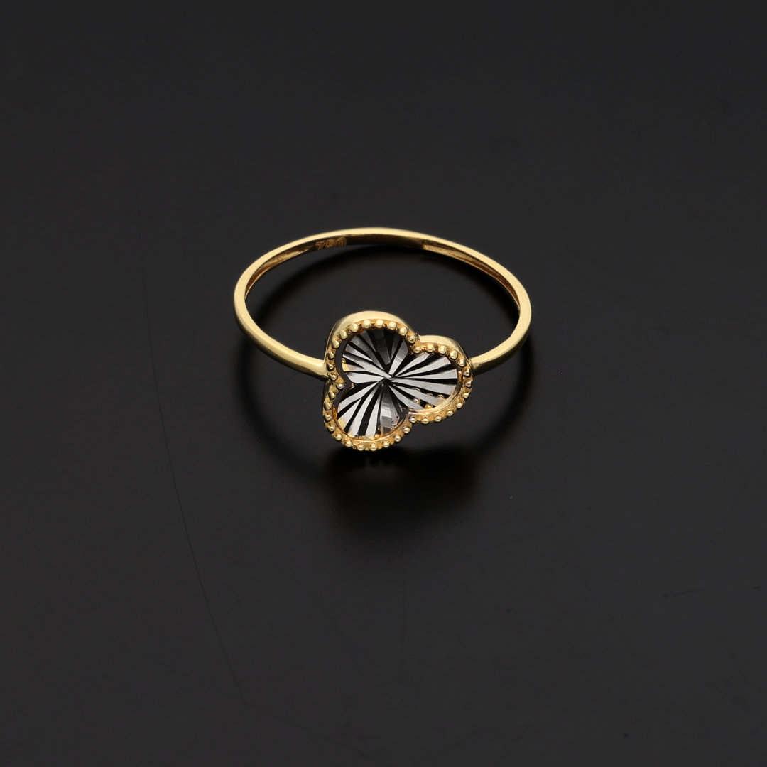 Gold Stud Three Leaf Design Ring 18KT - FKJRN18K9221