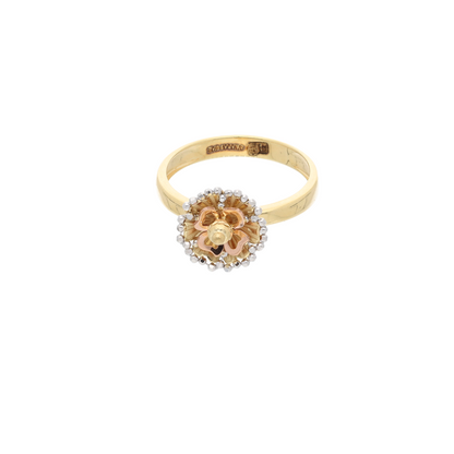 Gold Stud Round Flower Shaped Ring 18KT - FKJRN18K9225