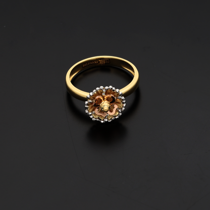 Gold Stud Round Flower Shaped Ring 18KT - FKJRN18K9225