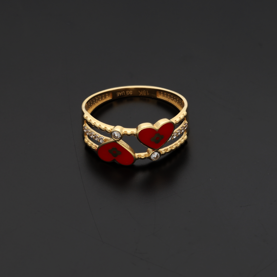 Gold Twin Heart Shaped Ring 18KT - FKJRN18K9226