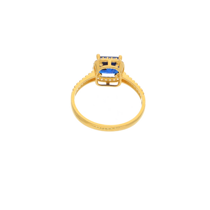 Gold Emerald Cut Blue Sapphire Zirconia Halo Ring 18KT - FKJRN18K9228