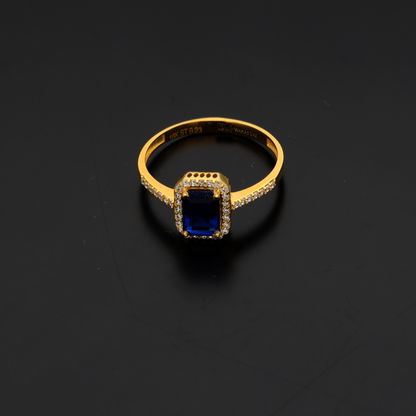 Gold Emerald Cut Blue Sapphire Zirconia Ring 18KT - FKJRN18K9229