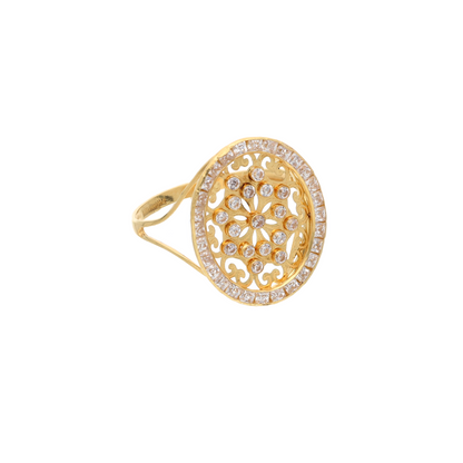 Gold Dainty Round Design Zircon Ring 18KT - FKJRN18K9230