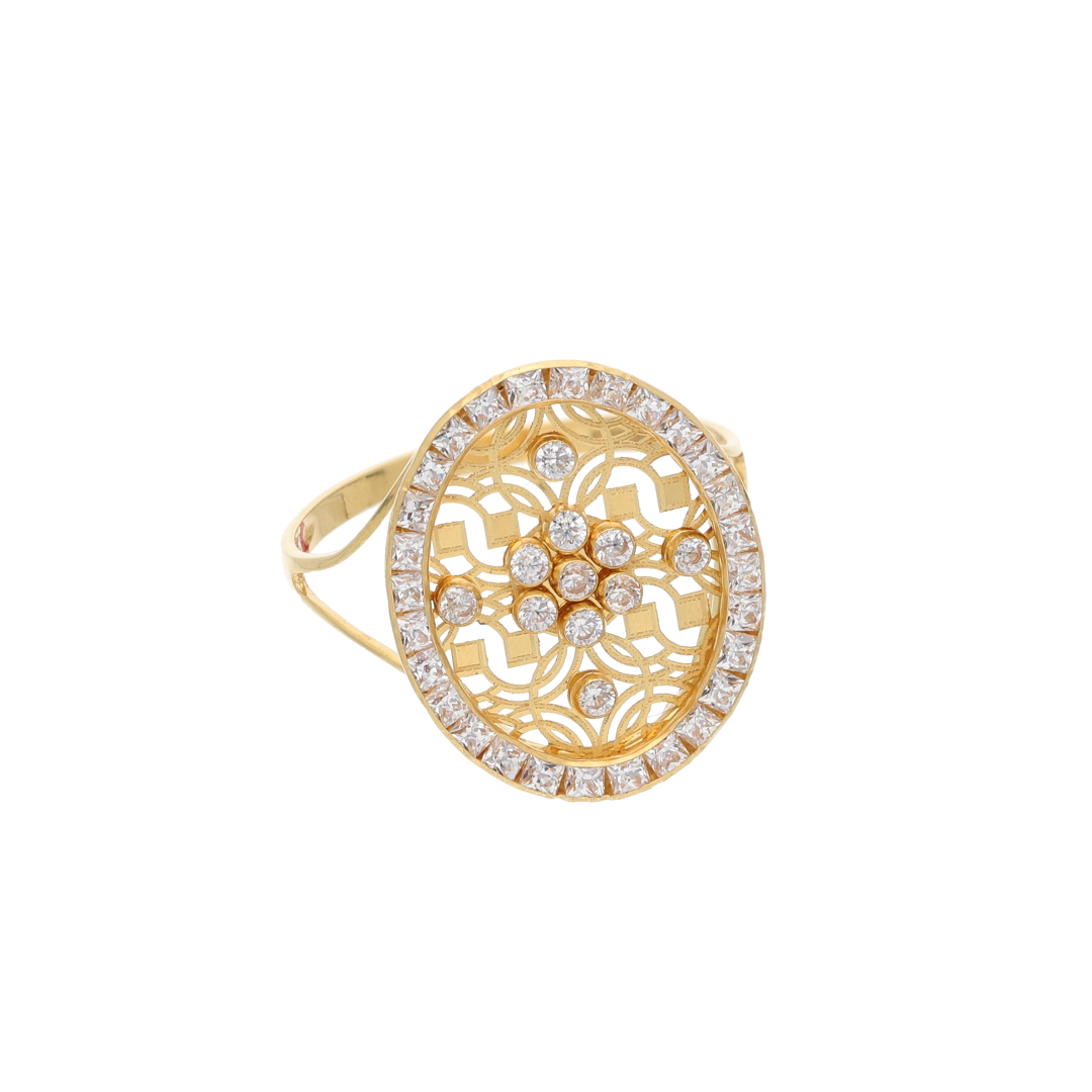 Gold Dainty Round Design Zircon Ring 18KT - FKJRN18K9231