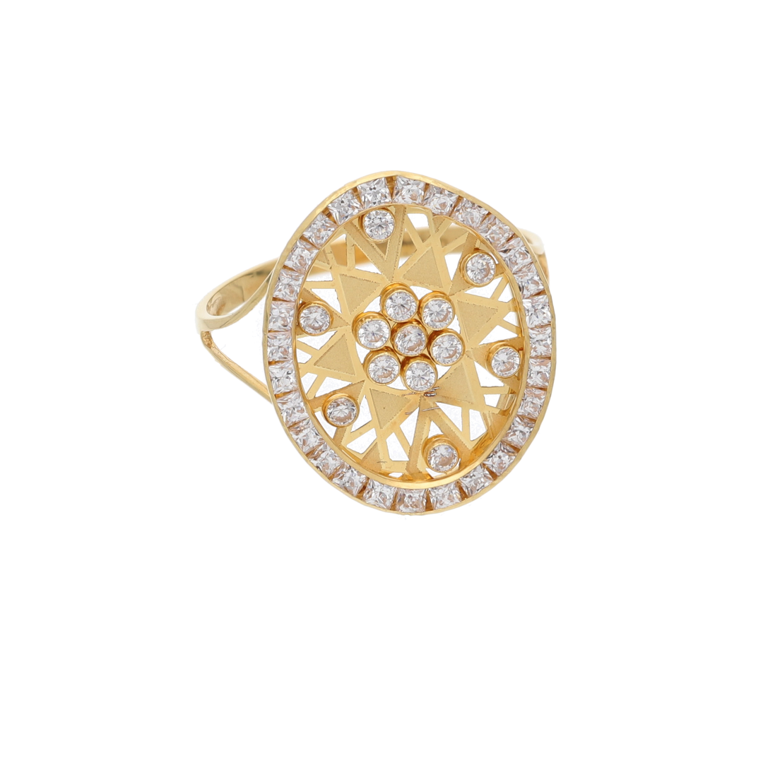 Gold Classic Round Design Zircon Ring 18KT - FKJRN18K9232