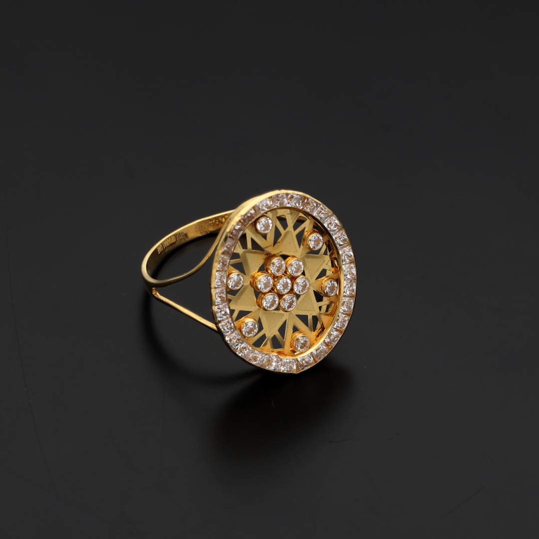 Gold Classic Round Design Zircon Ring 18KT - FKJRN18K9232