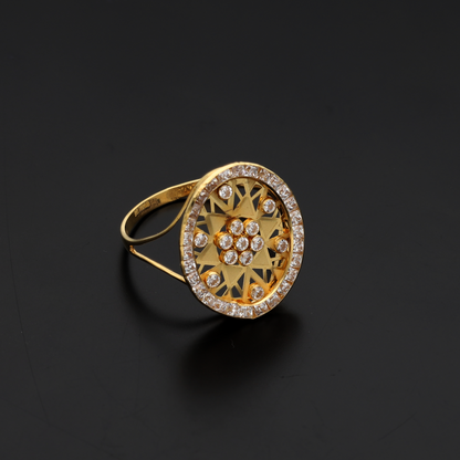 Gold Classic Round Design Zircon Ring 18KT - FKJRN18K9232