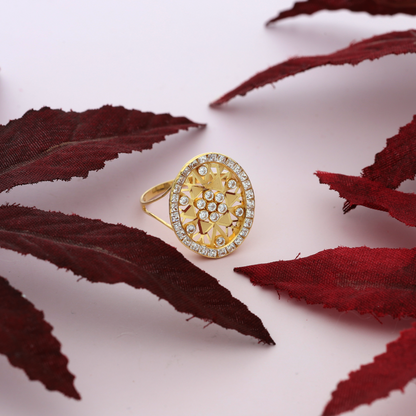 Gold Classic Round Design Zircon Ring 18KT - FKJRN18K9232