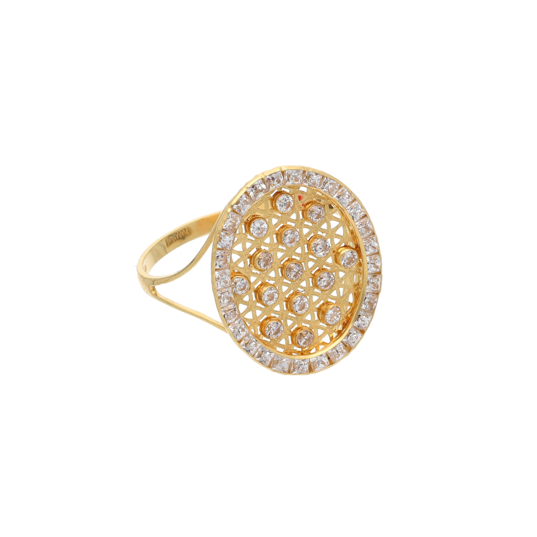 Gold Dainty Round Design Zircon Ring 18KT - FKJRN18K9233