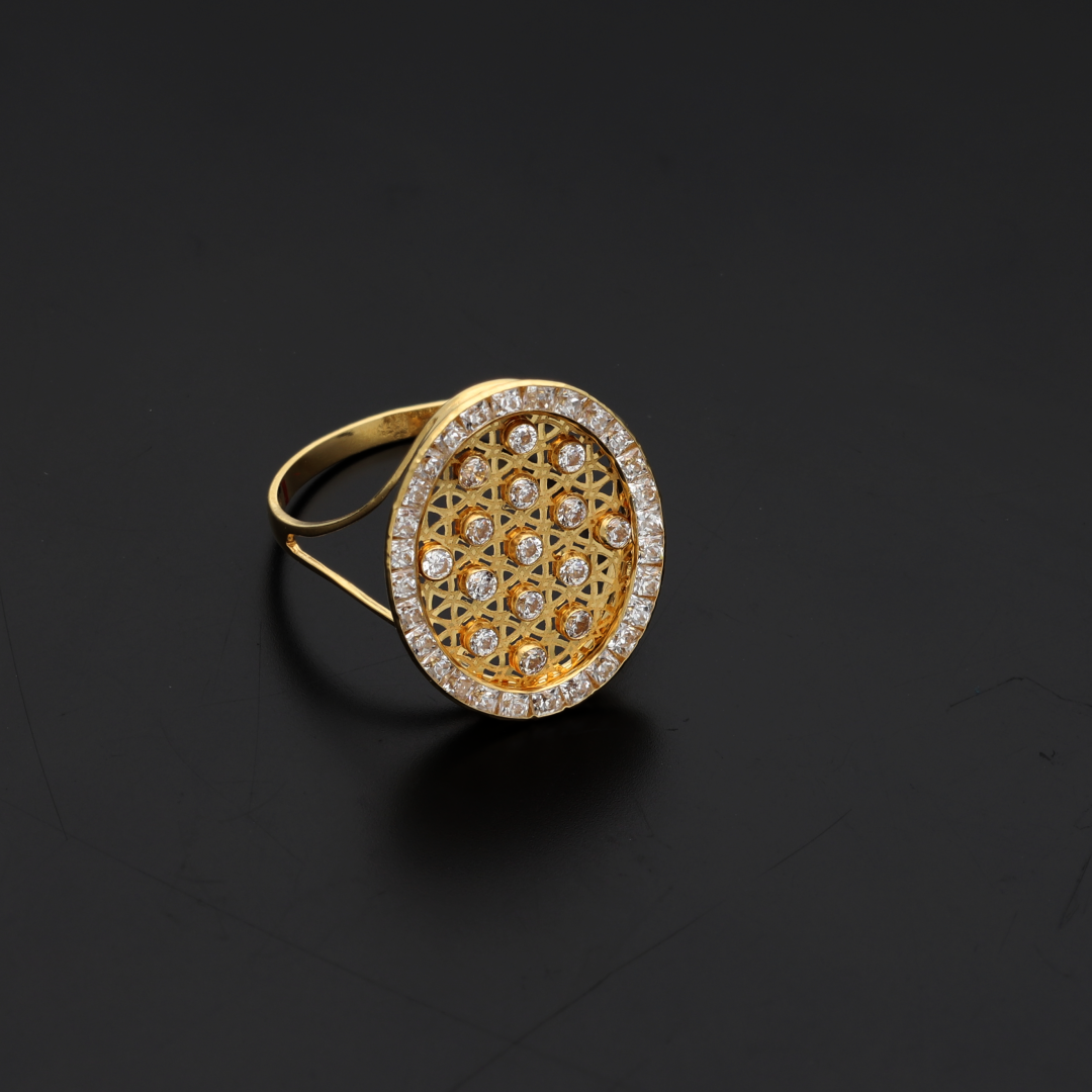 Gold Dainty Round Design Zircon Ring 18KT - FKJRN18K9233