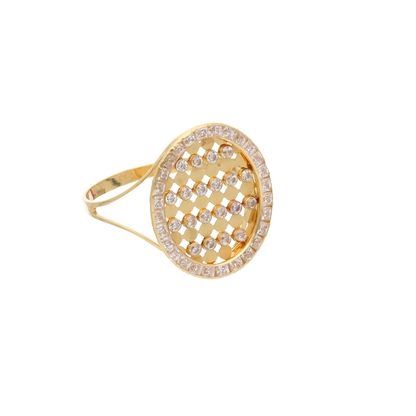 Gold Classic Round Design Zircon Ring 18KT - FKJRN18K9234