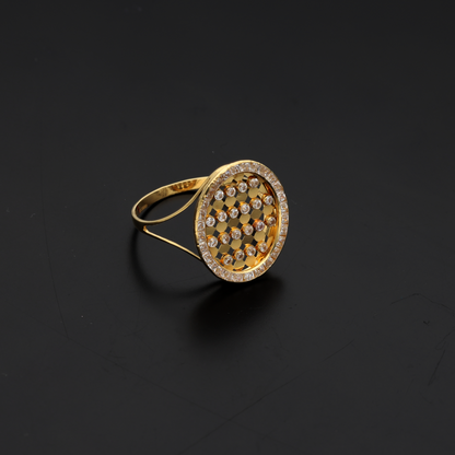 Gold Classic Round Design Zircon Ring 18KT - FKJRN18K9234