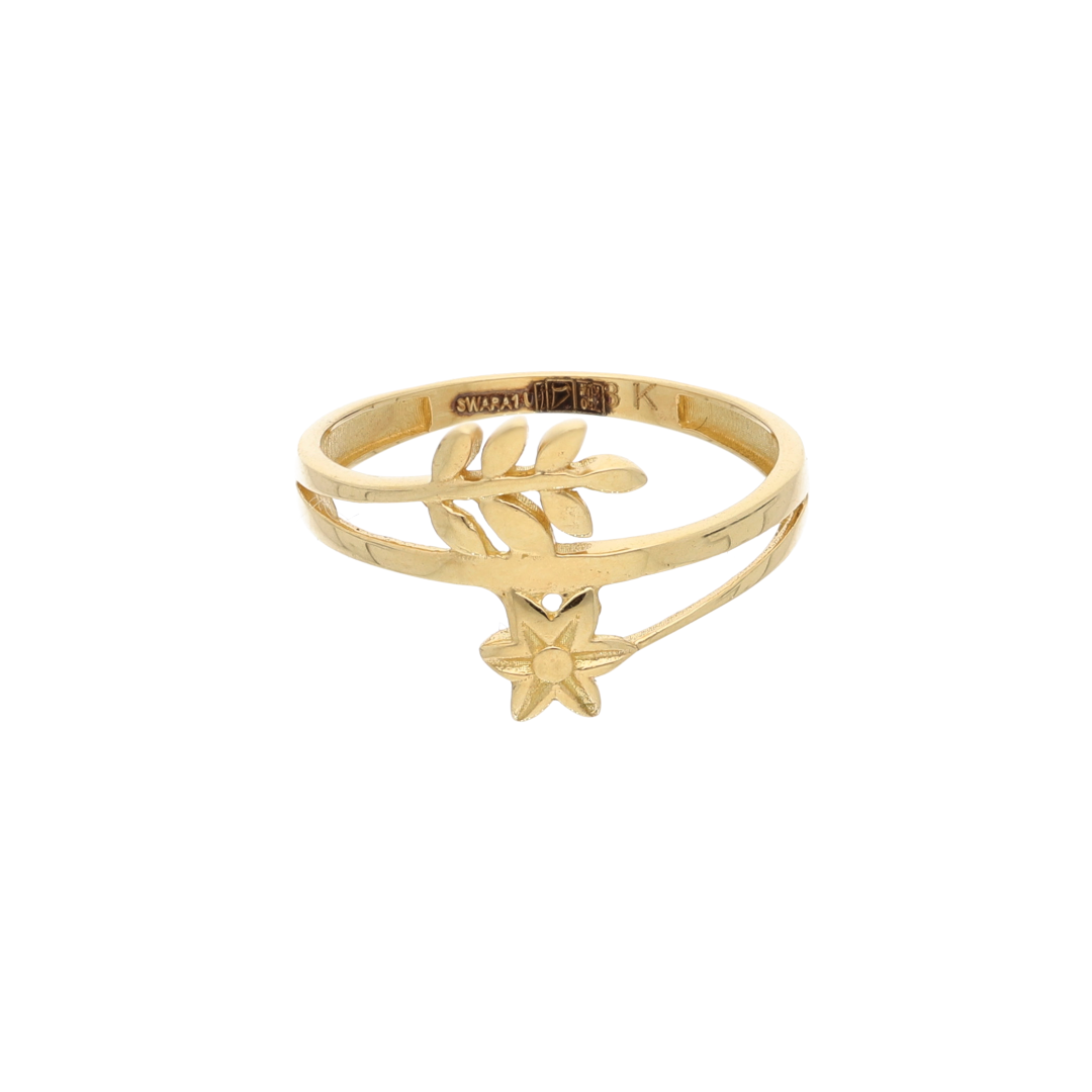 Gold Star & Leaf Design Ring 18KT - FKJRN18K9235