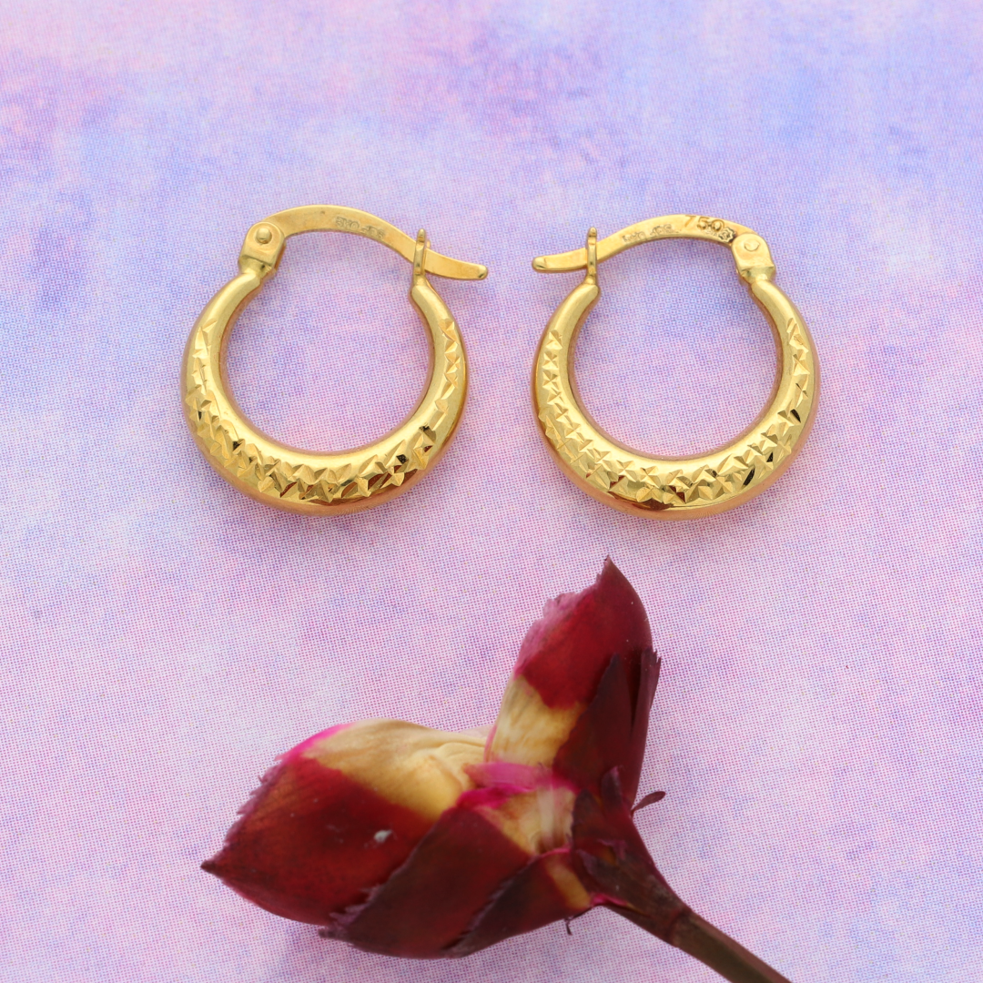 Gold Stud Hoop Fashion Earrings 18KT - FKJERN18K9255