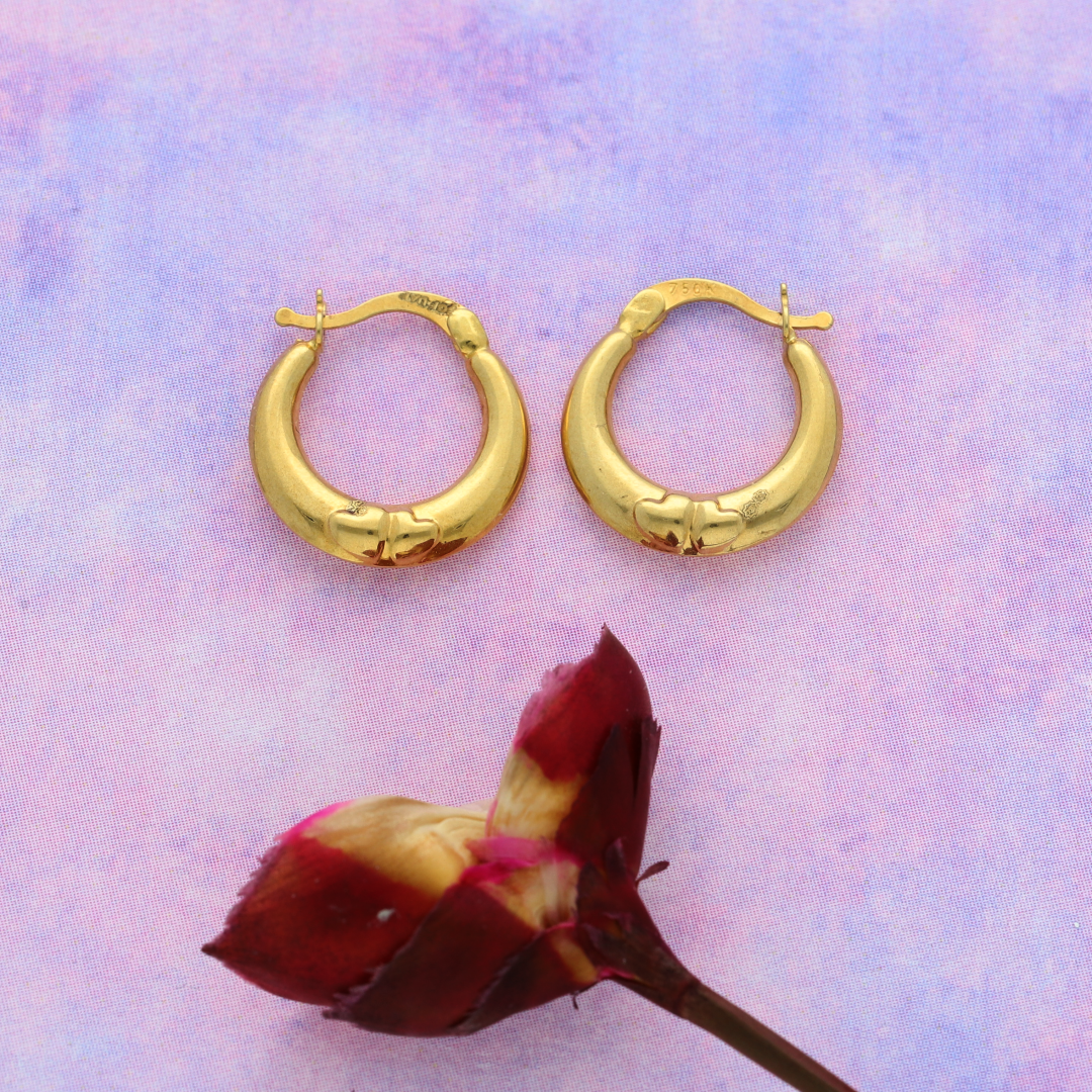 Gold Twin Heart Design Hoop Round Fashion Earrings 18KT - FKJERN18K9260