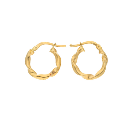 Gold Classic Twist Hoop Round Earrings 18KT - FKJERN18K9264