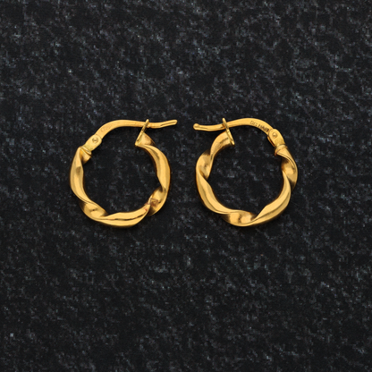 Gold Classic Twist Hoop Round Earrings 18KT - FKJERN18K9264