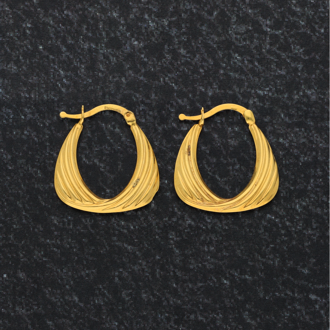 Gold Flat Oval Twist Creole Hoop Earrings 18KT - FKJERN18K9267