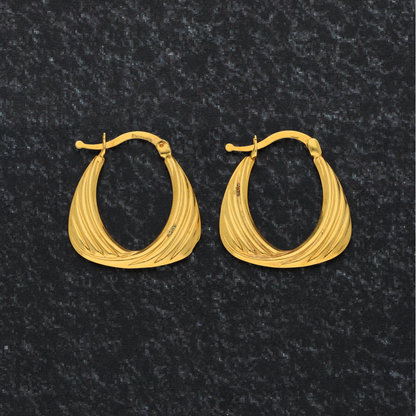 Gold Flat Oval Twist Creole Hoop Earrings 18KT - FKJERN18K9267